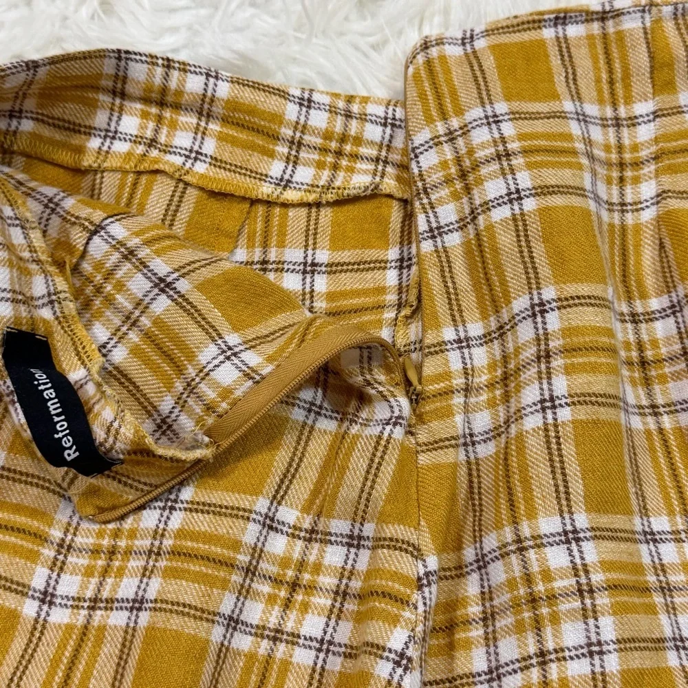Reformation Linen Plaid Pants in 